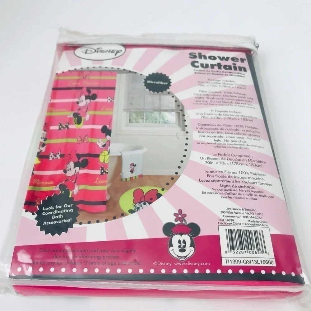 New! Disney Minnie Mouse Y2K Vintage Microfiber Pink Girls Kids Shower Curtain